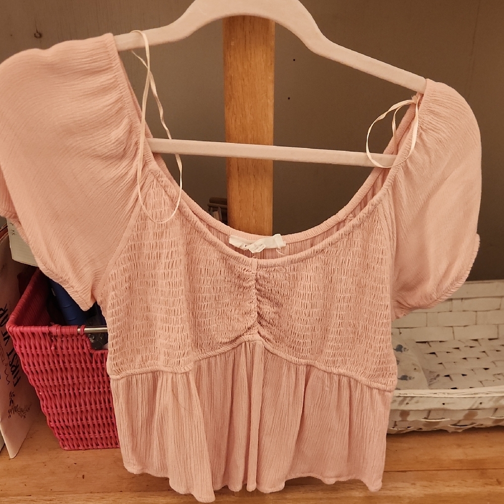 Pink Rose Blush Pink Smocked Peasant Blouse
